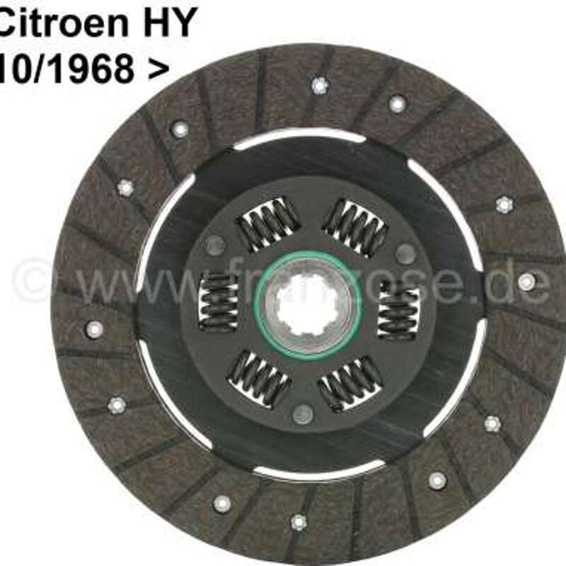 Clutch disc, Citroën HY after 10.1968, diameter 215 mm, 8 splines, pressure thickness 9.3 mm (as original). New piece of remanufacture
